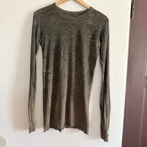 ENZA COSTA | Olive Green Black Splatter Ombre Print Long Sleeve Crew Neck Medium